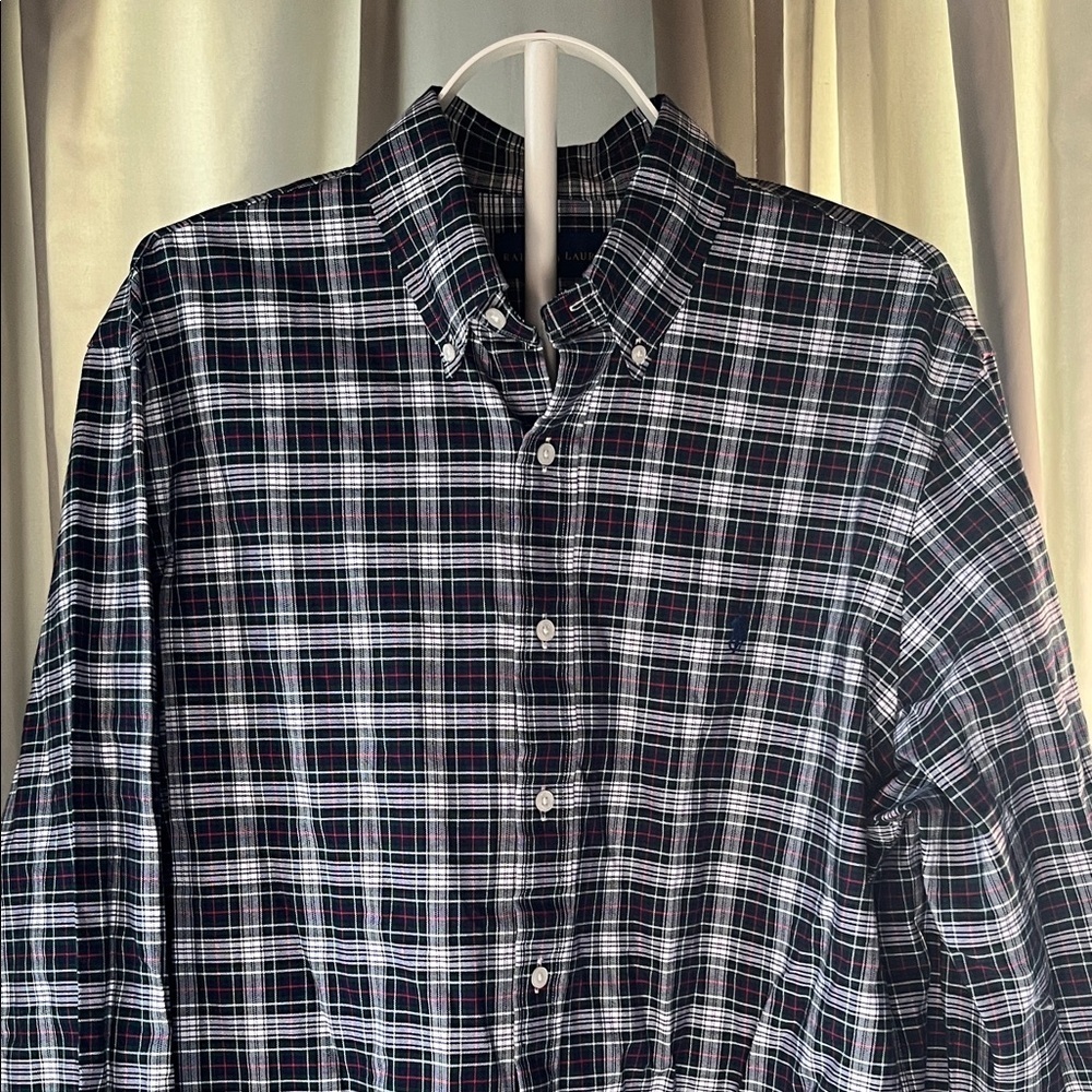 Ralph Lauren Black and White Plaid Button-Down Shirt
